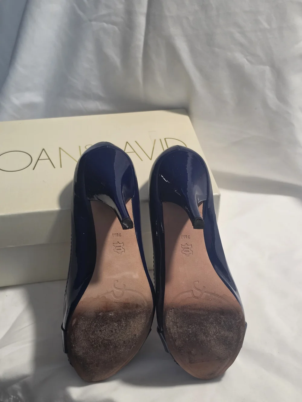 Joan & David Dark Blue Patent Peep-Toe Pumps - Picture 5 of 5